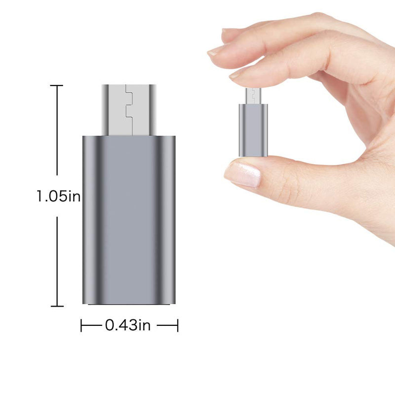 USB C to Micro USB Adapter, (4-Pack) Type C Female to Micro USB Male Convert Connector Support Charge Data Sync Compatible with Samsung Galaxy S7 S7 Edge, Nexus 5 6 and Micro USB Devices(Grey) Grey