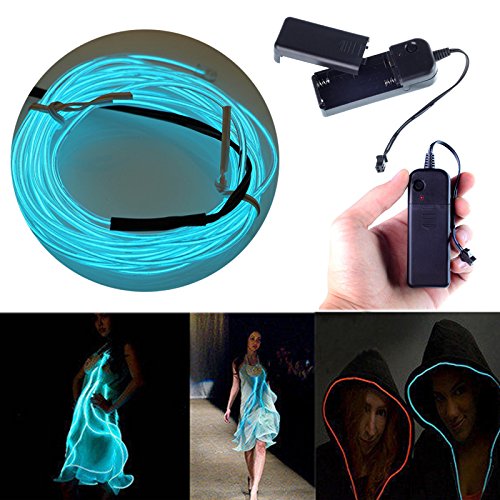 Searik LED Neon Light 16.4ft/5m, Portable Hot Pink EL Wire Glowing Rope Lights LED Strips String Light with Battery Controller for Halloween Decorations Party Favor Festival Car DIY Clothes Decor