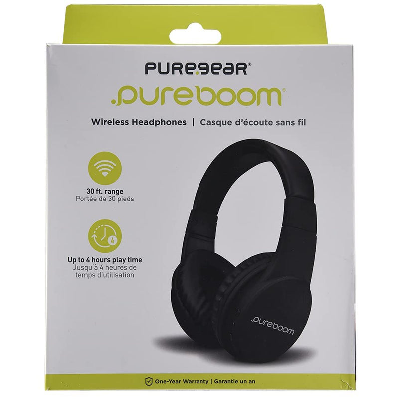 PureGear PureBoom Bluetooth Wireless Headphones, Hi-Fi Stereo Foldable Headset for iPhone/Android Phones/TV/Laptops, Adjustable Padded Headband, Soft Ear Cushions, Built-in Mic for Phone-Call (Black)