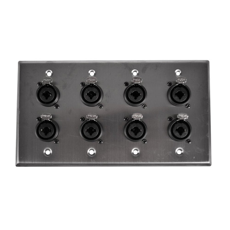 [AUSTRALIA] - Seismic Audio SA-PLATE34 Stainless Steel Wall Plate 4 Gang with 8 XLR and 1/4-Inch Combo Connectors 