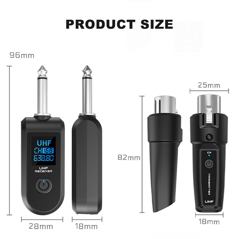 Upgrade 2.4GHZ Wireless XLR Transmitter and Receiver, Built-in Rechargeable Lithium Battery for Dynamic Microphone,Audio Mixer,Electric Guitar Bass (1 Receive + 2transmit) 1 receive + 2transmit