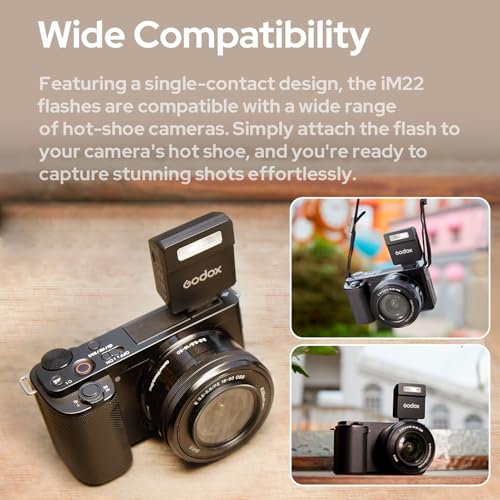Godox iM22 Mini Camera Flash On-Camera Flash Speedlite 5 Power Levels 3s Recycle Time 440 Full Power Flashes with Type-C Charging Battery Replacement for Canon Nikon Sony Mirrorless Cameras