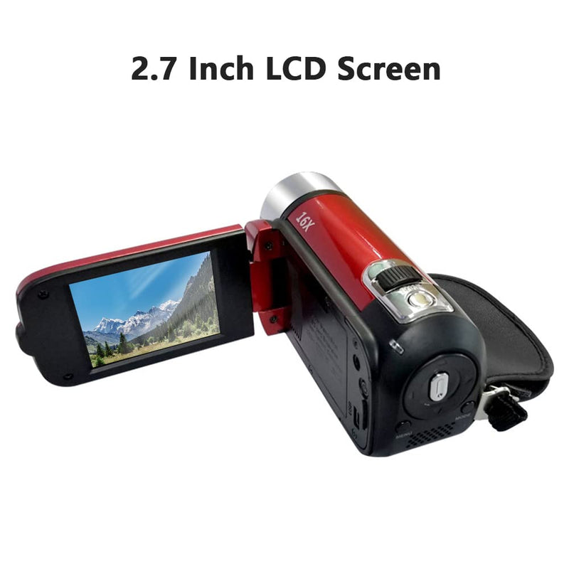 Andoer Portable 1080P High Definition Digital Video Camera DV Camcorder 16MP 2.7 Inch LCD Screen 16X Digital Zoom Built-in Battery Red