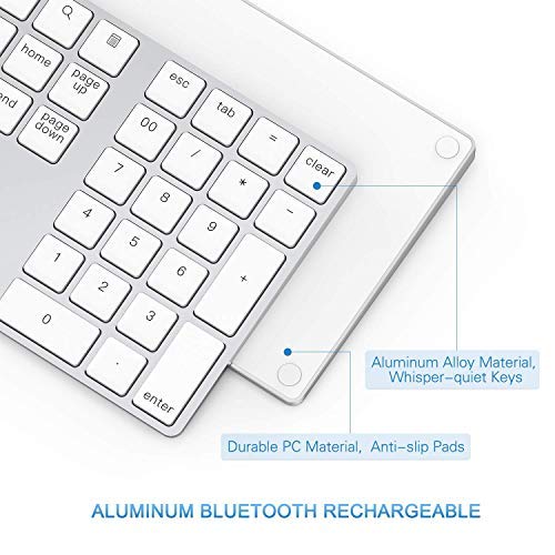 Bluetooth Number Pad, Lekvey Aluminum Rechargeable Wireless Numeric Keypad Slim 34-Keys External Numpad Keyboard Data Entry for Laptop, MacBook, MacBook Air/Pro, iMac, Windows, Surface Pro - Silver White and Silver