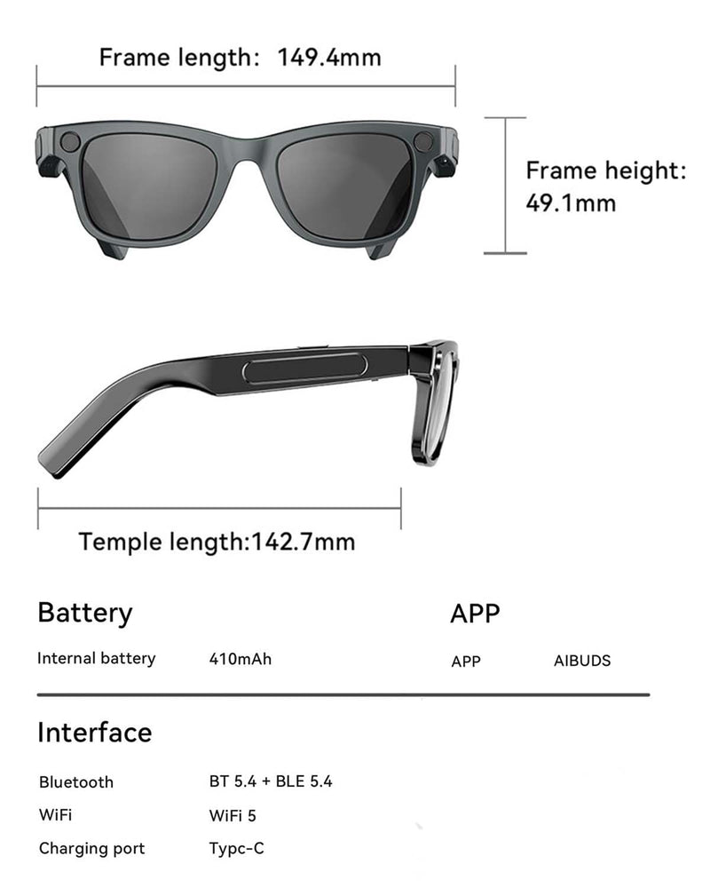 W & O AI Smart Glasses with Camera,8MP Photo Camera Sunglasses,1080P Video Recording Glasses with Dual Mic Noise Cancellation,Bluetooth,Real-Time Translation,for Men Women(Sunglass Lenses) Dark lenses