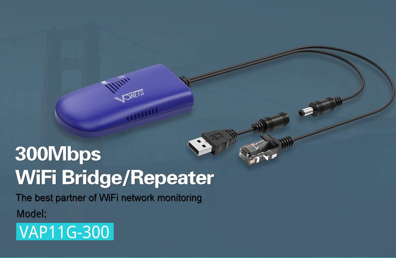 [AUSTRALIA] - VONETS WiFi to Wired WiFi Bridge Ethernet/Signal Repeater Mini Industrial 2.4GHz 300Mbps 1 RJ45 Male USB/DC Powered for Monitoring,Electronic Scales,IP Printer,Robots,Medical Devices VAP11G-300 2.4G Bridge 