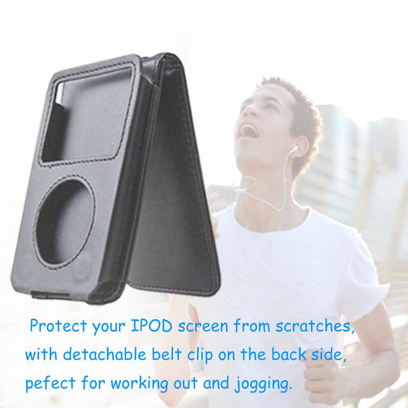 V-TOP Leather Case for Apple iPod Video Classic 80G 120G 160G 60G Classic Protective with Movable Belt Clip Black