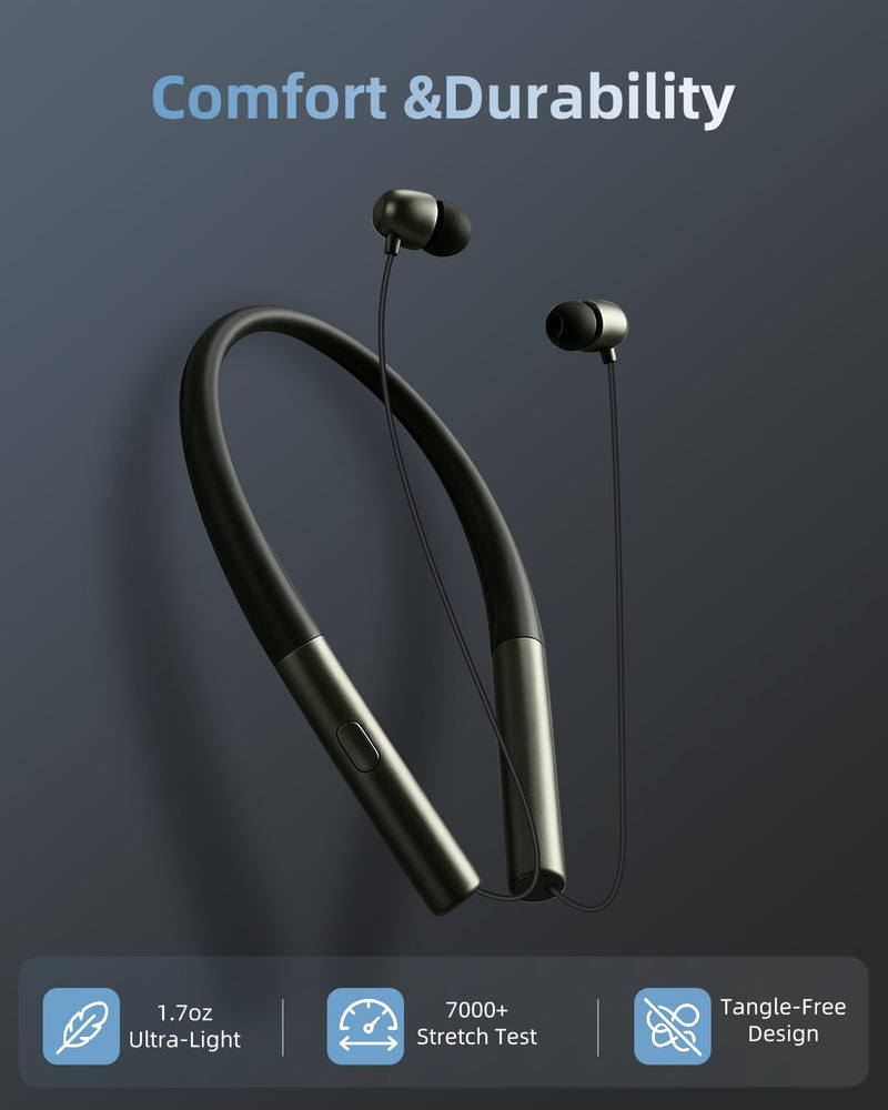 Neckband Bluetooth Headphones, Retractable Headphone & IPX5 Sweatproof, Neckband Headphones Vibration Alert Calls with Stereo Noise Cancelling for Sports/Business Onyx Black