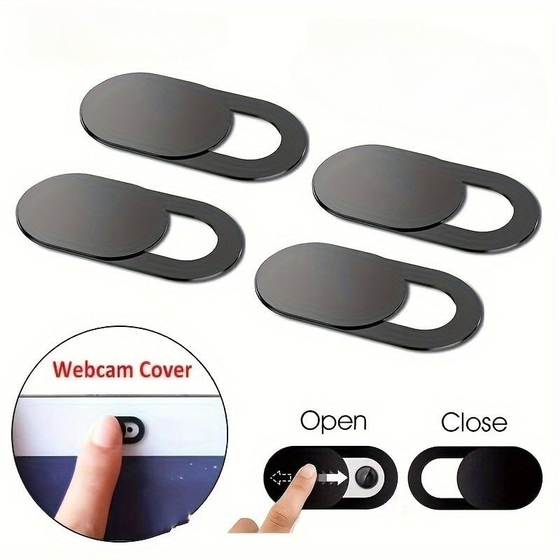 4pcs Webcam Cover Shutter Slider for PC Laptops Phone Tablet, Plastic Camera Cover Phone Lens Slider (Black-4pcs) Black-4pcs
