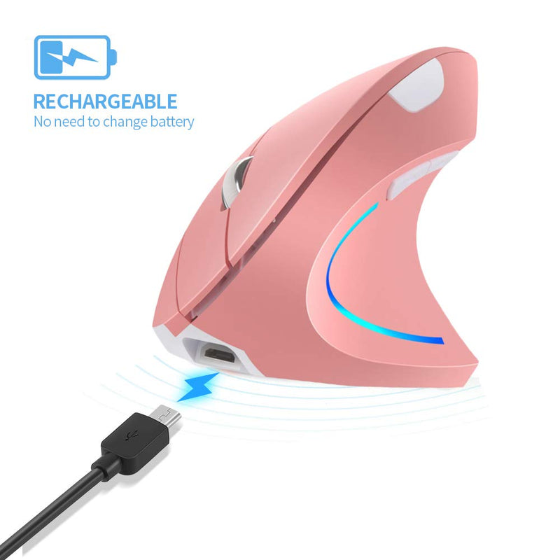 Vertical Mouse, Right Handed 2.4GHz Wireless Ergonomic Rechargeable Vertical Mouse with 4 Adjustable DPI 800/1200/1600/2400, 6 Buttons,Compatible with PC, Desktop,Mac (Pink)… Pink