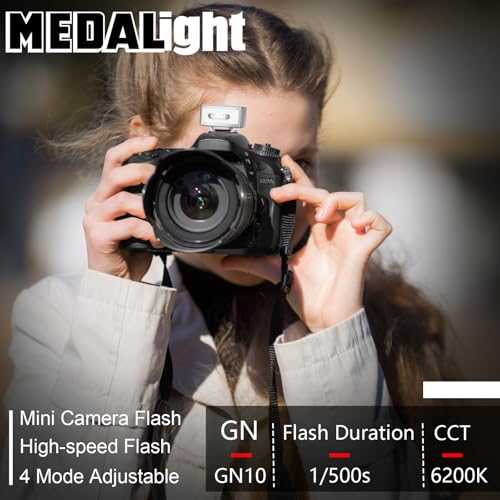 MEDALight F1 Mini Camera Flash Camera Flash Speedlite for Ricoh (GR3/GR3X,etc.) Fuji/Sony ZV1/Nikon/Canon,Digital Film Cameras,Portable Mini hot Shoe Flashlight for DSLR Cameras.(Silver) Silver