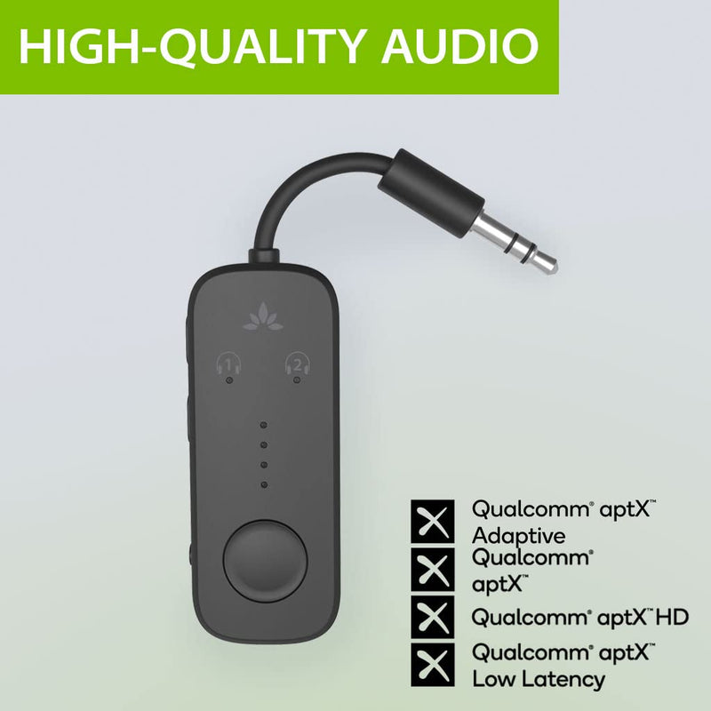 Avantree Relay - Premium Airplane Bluetooth 5.3 Adapter for All Headphones, aptX Low Latency, Supports 2 Headphones or AirPods, Wireless Audio Transmitter for in-Flight, TV, Gym, Tablets