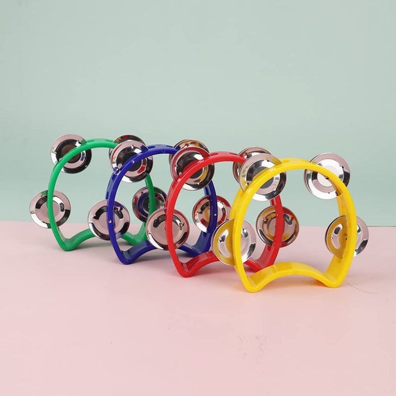 12 Pack Plastic Percussion Tambourine Hand Tambourine Bells, Mini Percussion Tambourines Bulk Hand Held Percussion Drum Musical Rhythm Instrument for Adults Kids Party Supplies(4 Colors) 12 Pack