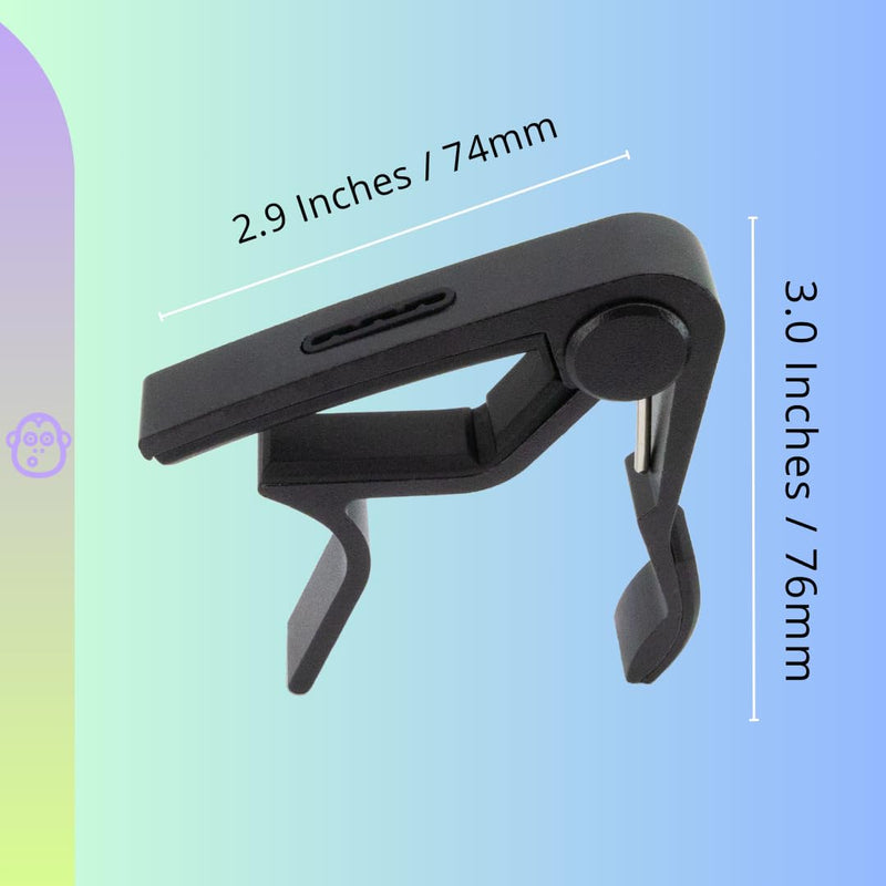 Professional Guitar Capo w/Built-In Pick Holder | Universal Compatibility for Acoustic, Electric & Bass | by AudioMonkey | Includes 6 Picks! (Matte Black)
