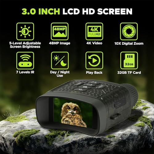 Night Vision Goggles, 4K Night Vision Binoculars, Infrared Digital Night Vision with 3'' HD Screen & 10X Digital Zoom, 5000mAh Battery and 32GB TF Card, Tech Gadgets Telescope for Camping DEEP GREEN