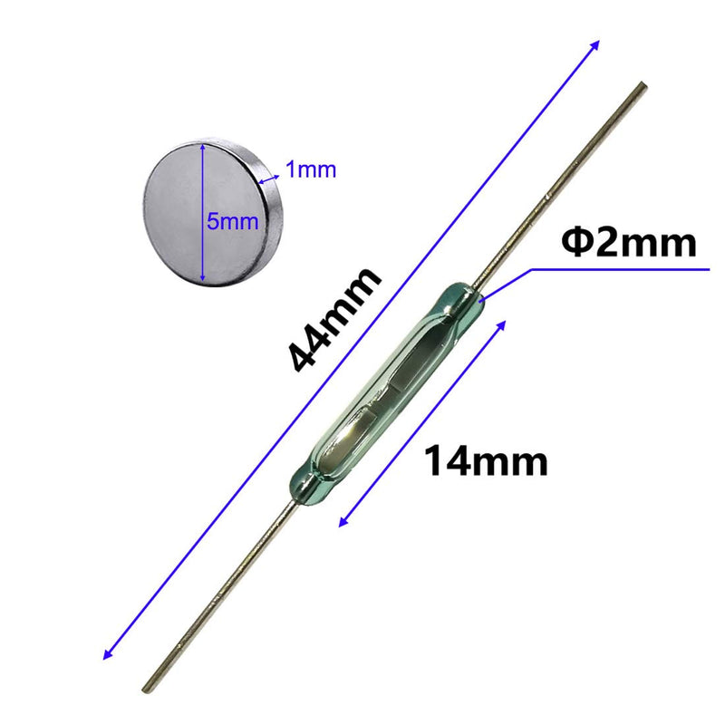 20pcs Glass Reed Switch Reed Contact Normally Open (N/O) Magnetic Induction Switch (2mm×14mm) with 20pcs Multi-Use Magnetic Sheet Transparent-E383