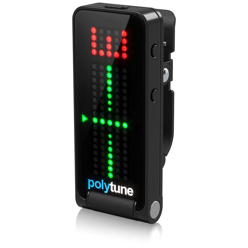 TC Electronic POLYTUNE CLIP Clip-On Tuner with Polyphonic, Strobe and Chromatic Modes and 108 LED Matrix Display for Ultimate Tuning Performance Black