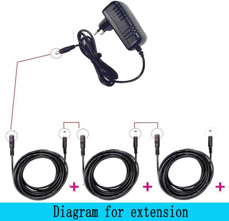 [AUSTRALIA] - DC Power Extension Cable 5.5mm x 2.1mm 18AWG Current 10A 16.4FT Female to Male,Thickened Metal Connector Extension Cord for Security Cameras CCTV IP, Router, LED Strips, Solar Panels 5V 9V 12V 24V 16.4FT（5M） 