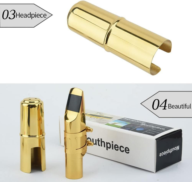 [AUSTRALIA] - Alto Sax Saxophone Mouthpiece w/Cap & Ligatures, Brass Metal Eb Alto Sax Mouthpieces 5C for Saxophone Professionals and Beginners (5C) 