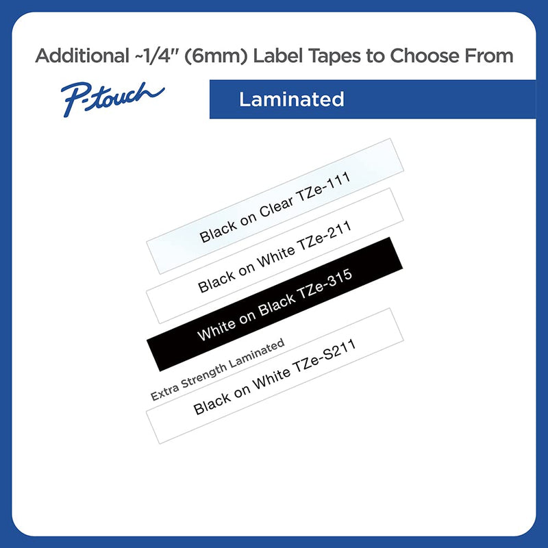 Brother Genuine P-touch TZE-211 Label Tape 1, 1/4" (0.23") Standard Laminated P-touch Tape, Black on White, Laminated for Indoor or Outdoor Use, Water Resistant, 26.2 Feet (8M), Single-Pack 1/4"