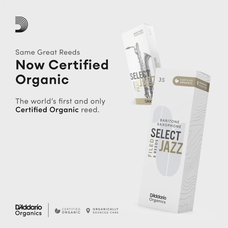 D'Addario Organic Select Jazz Filed Sax 3 Medium, 5 Pack Baritone Saxophone Reeds (ORSF05BSX3M)