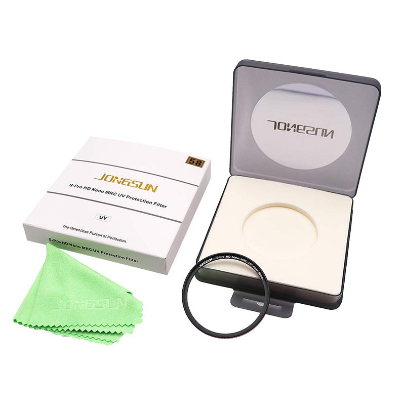 JONGSUN 58mm UV Filter, S-Pro HD Nano MRC Camera Ultraviolet Protection Filter, Multicoated, B270, Ultra-Slim, Lens Cloth Kit