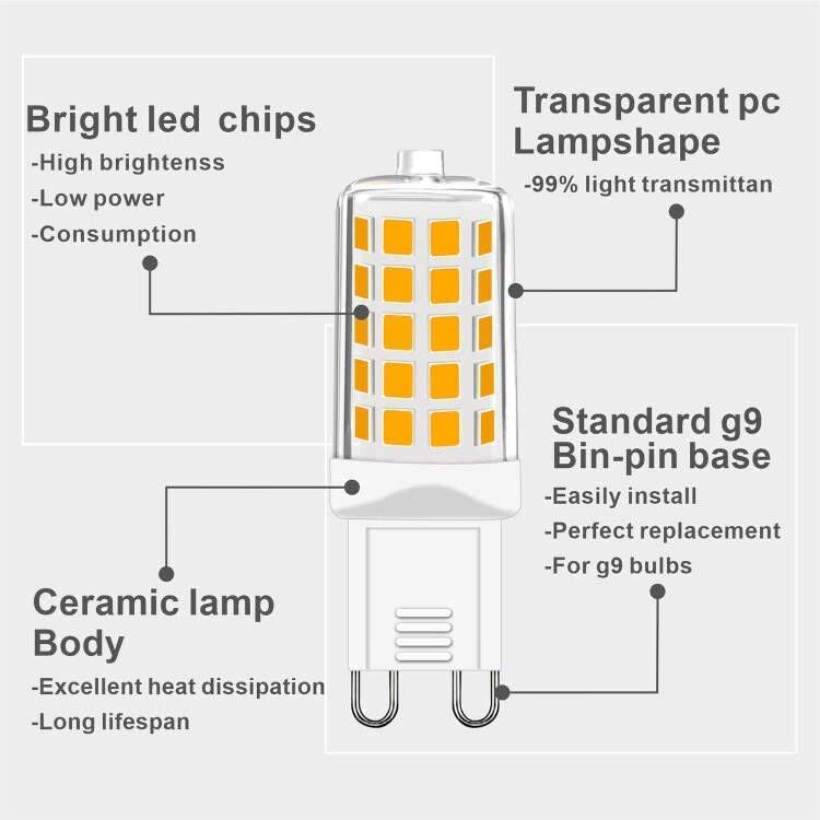 G9 LED Warm White Dimmable, 2700 K 230 V 4 W Replacement 40 W Halogen Bulb, T4 Light Bulb 450 lm for Indoor and Outdoor Decorating Lighting No Flickering Light Bulb Pack of 5