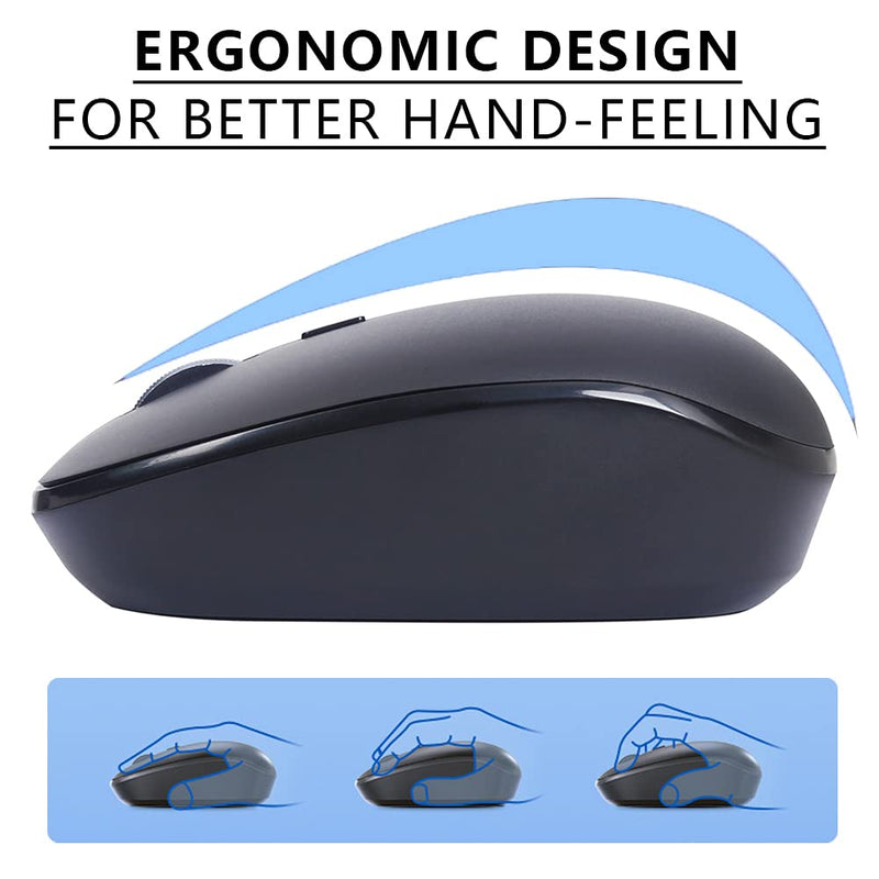 Wireless Mouse for Laptop, ACOZYKITTEN 2.4G Noiseless Portable Mouse with USB Receiver, Ergonomics Cordless Computer Optical Silent Mice for Windows PC, Tablet, Laptop, Mac - Black B1-Black