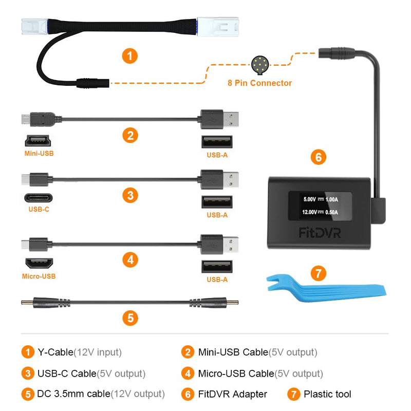 Dash Cam Power Adapter (10-Pin) for Dodge, Jeep, Ram, Chrysler and More, LED Display USB Power Source, Connects to Rearview Mirror, Fuse Protection, Easy to Install, 5V 12V Output, D3-012