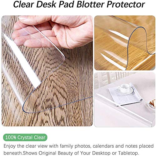 Clear Desk Pad Blotter 16 X 32 Inch Office Desk Mats Table Protector on Top of Desks for Laptop Computer Keyboard Transparent Desktop Cover Vinyl PVC Desk Writing Mat with Mouse Pad Waterproof Plastic 16X32 Inch Clear