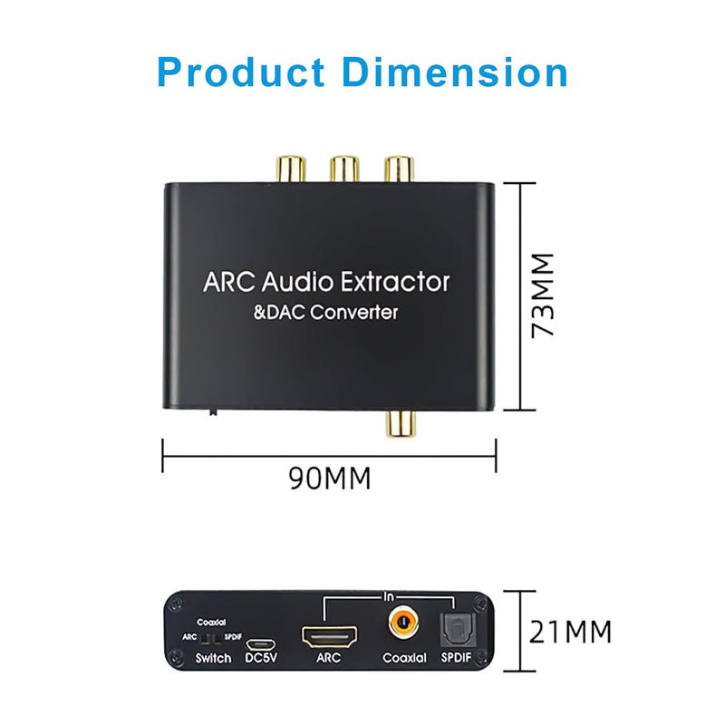 HDMI ARC Audio Extractor, AMANKA DAC Converter 192KHz Digital to Analog Audio Converter, Optical/SPDIF Coaxial HDMI ARC to Optical/SPDIF Coaxial Stereo L/R 3.5mm Jack for TV ARC-DA