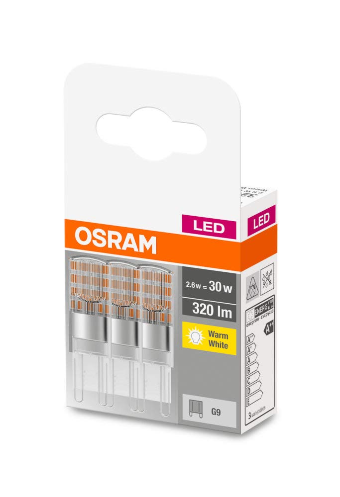 Osram Base LED PIN Bulb with G9 Socket, 2.60 W, Replacement for 30 W Bulb, Warm White (2700 K), Pack of 3 30w Replacement 3 count (pack of 1) Not dimmable