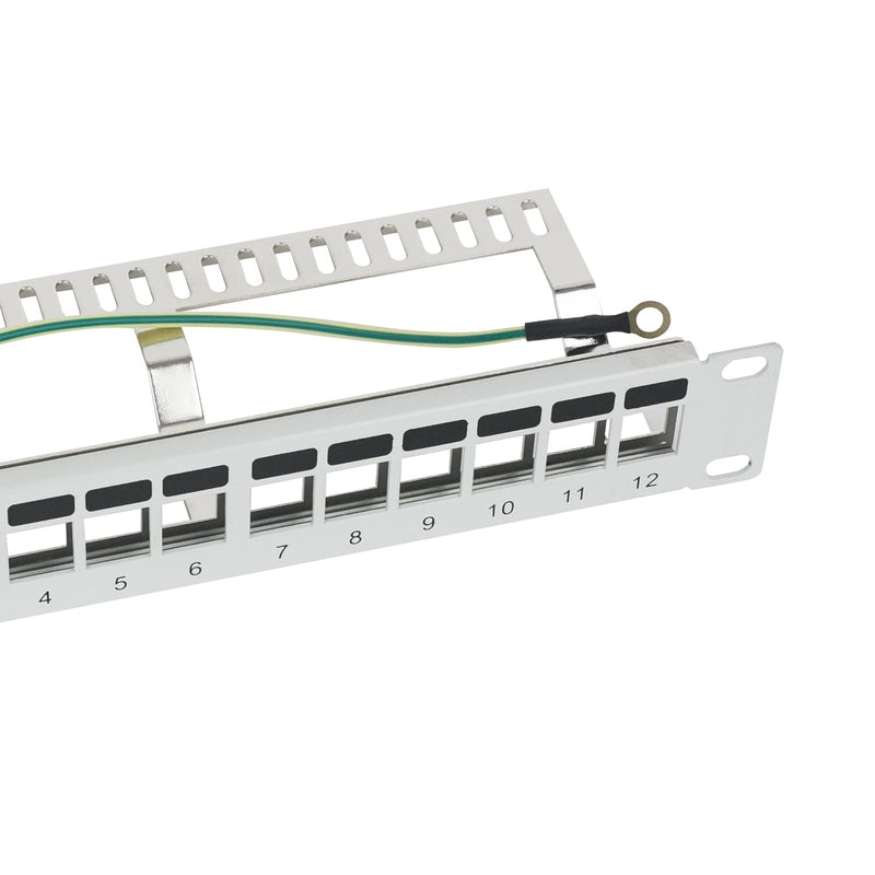 HMF 63346-07 STP Keystone Patch Panel for Server Cabinet, 10 Inch, 1 U, 12 Ports RJ45 Shielded, Light Grey STP - geschirmt