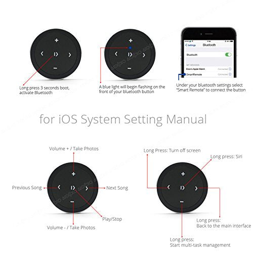 Wireless Bluetooth Media Button Remote Selfie Control Car Motorcycle Steering Wheel Music for iPhone or Android with Mount