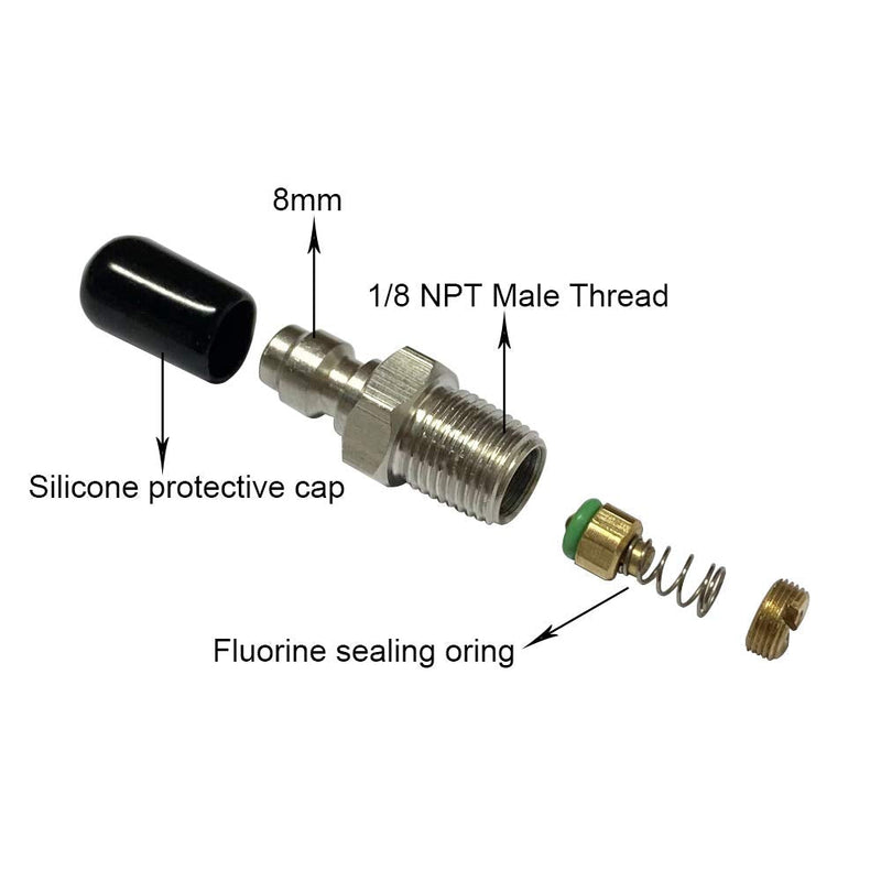 [AUSTRALIA] - 2PCS 8mm Quick-Disconnect Plug Adapter, Stainless Steel 1/8" NPT Male Thread PCP Paintball Charging Fittings with Sealing O-Ring 1/8 NPT - 2-Pack 