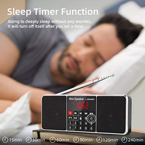 [AUSTRALIA] - PRUNUS J-288 Portable Radio AM FM Radio with Bluetooth Speaker, Sleep Timer, Power-Saving Display, Ultra-Long Antenna, AUX Input & USB Disk & TF Card MP3 Player, NO Manual Preset Black 