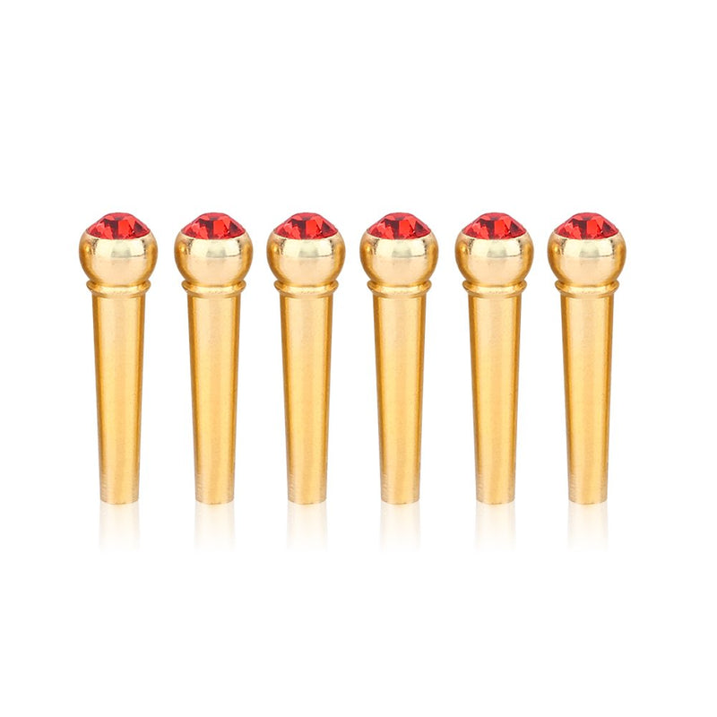 6Pcs Bridge Pin Copper Material Folk Acoustic Guitar Bridge Pin Peg Nail with Colorful Crystal Glass Dot Red
