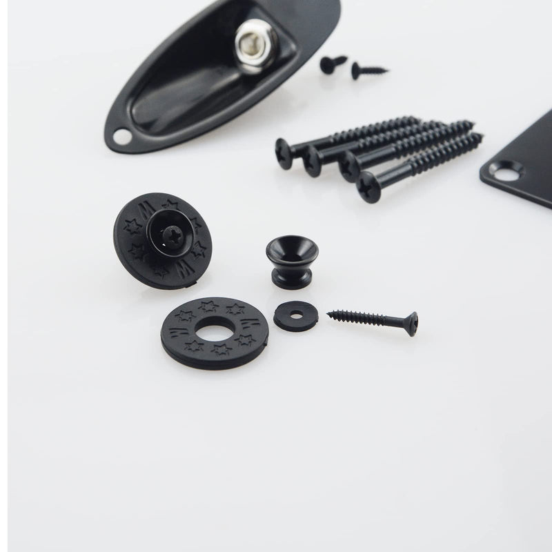 1/4"(6.35mm) Black Oval Guitar Input Output Jack Plate Socket,Guitar Neck Joint Ferrules Bushings with Screws for Fender Strat Tele Guitar or Bass,2PC Guitar Strap Buttons with Strap Blocks