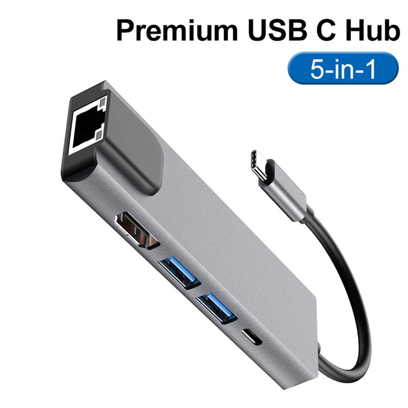 Tianle USB C Hub Ethernet, 5 in 1 Multi Port Adapter with Gigabit Ethernet Port, 4K HDMI, USB C PD Charging and 2 USB 3.0 Compatible with Switch Console, MacBook, iPad, Surface, 5-in-1