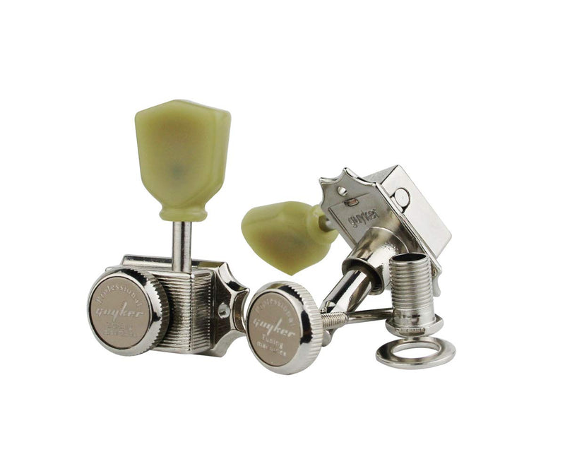 Guyker 6Pcs Guitar Locking String Tuning Pegs (3R + 3L) – 1:15 Vintage Deluxe Style Tuners Key Machine Heads Set with Keystone Knob Replacement for Les Paul Style Electric or Acoustic Guitar - Nickel