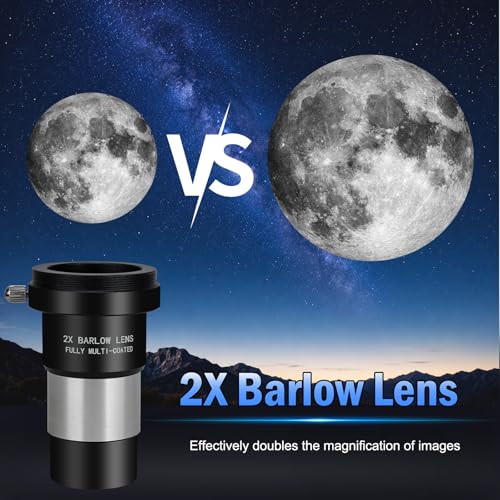 1.25" Telescope Accessory Upgrade Kit with 2 Premium Eyepieces, 2X Barlow Lens, 90° Diagonal Mirror & Phone Adapter, Astronomy Accessories for Sharper Moon Viewing, Planet Observation and Stargazing