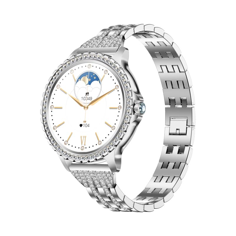Lady's Fashion Smartwatch BT Call 1.32inch Round Screen Health Monitoring Fitness Tracker Waterproof AI Voice Assistant Women's i58 Smart Watch Synthetic Diamond Band (Silver) Silver