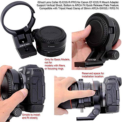 iShoot Metal Tripod Mount Ring Lens Collar Compatible with Canon EF-EOS R Mount Converter Adapter Ring Basic Model, Lens Support Holder Bracket Bottom is Arca-Swiss Fit Quick Release Plate Feature