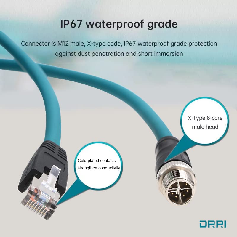 M12 X-Coded 8 Pin to RJ45 10Gb Gigabit Ethernet Interface Cat 7e Shielded Cable for Keyence SR-750 SR-650 Code Reader Barcode Scanner 3D Cognex Cameras (5M) 5M Straight X-code