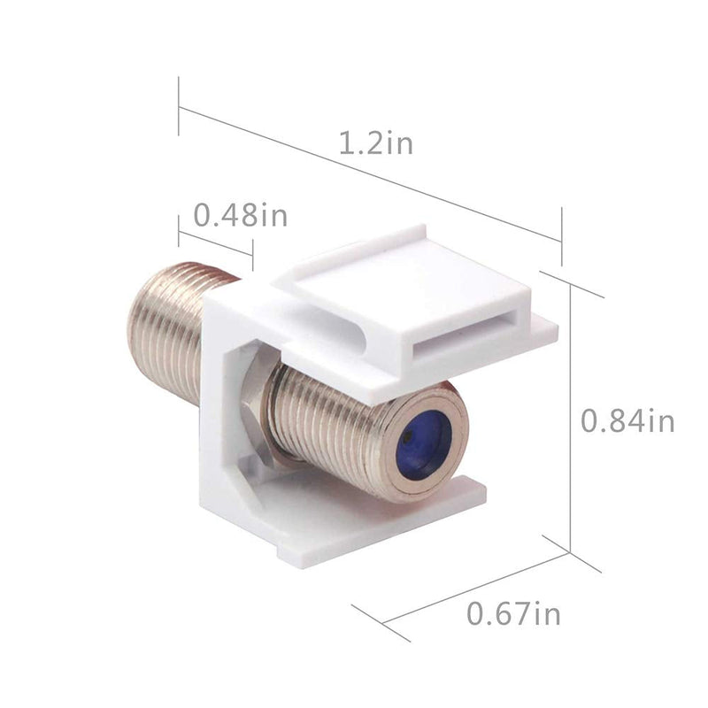 VCE Coax Keystone Jack Insert 10-Pack, 3GHz Coaxial Cable Connector, F-Type RG6 Cable Extender Female to Female for Wall Plate and Patch Panel, Nickel-Plated
