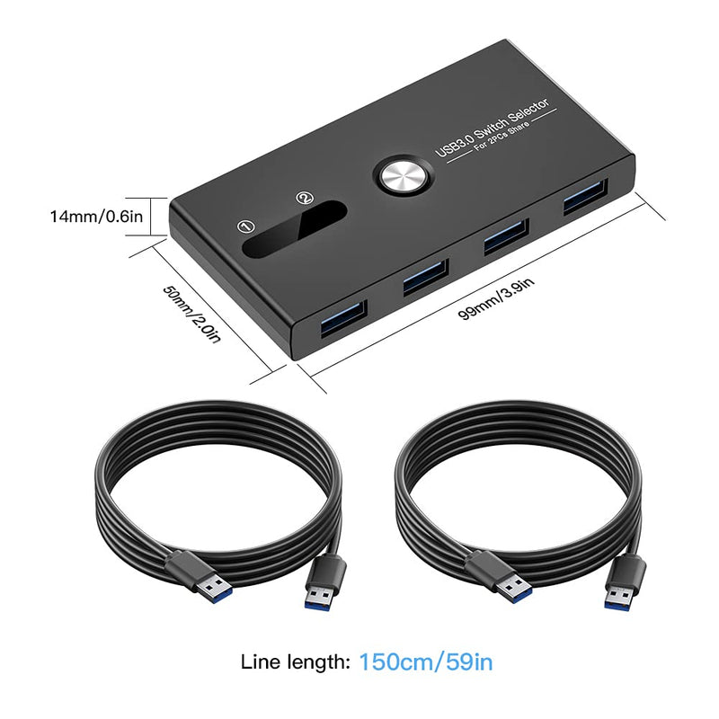USB Switch, USB 3.0 Switcher 2 Computers Share 4 USB for PC Mouse Keyboard Printer Scanner, USB KVM Switch Selector Compatible with Windows, Mac, Linux USB 3.0 SWITCH