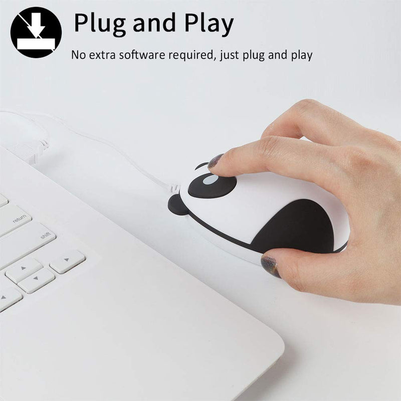CHUYI Panda Wired Mouse Cute Animal Series Mini Portable Corded Mice for Travel School Home Computer Laptop PC Kids Children Girls Gift