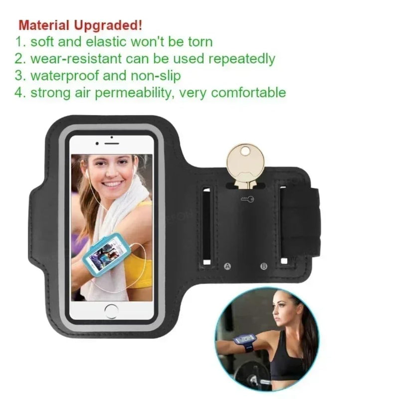 Outdoor Sports 5.5inch Mobile Phone Armband Smartphone Key Holder Gym Running Phone Bag Arm Band Cases for Samsung iPhone Holder (Black) black