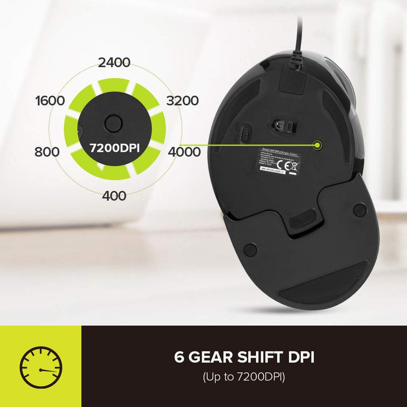 DELUX Wired Ergonomic Mouse with 7200DPI, Vertical Mouse Large with 6 Programmble Buttons, Blue LED Light, On-Board Software and Removable Palm Rest for PC Computer Laptop(M618PU-Black) Black