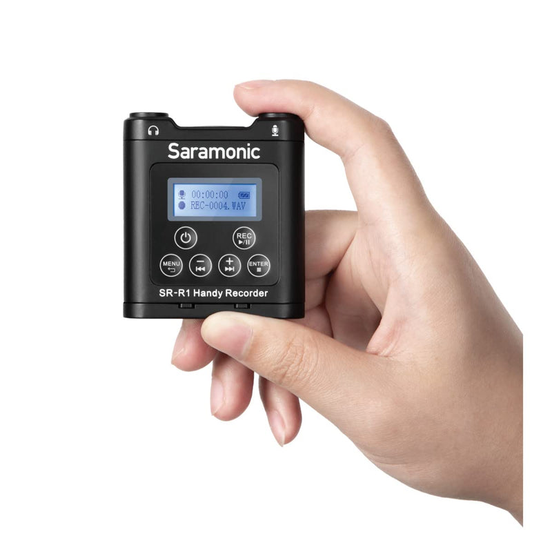 [AUSTRALIA] - Saramonic SR-R1 Ultra-Compact Belt Pack Stereo Recorder with 3.5mm Microphone or Line-Level Input, Headphone Out, and Includes DK3A Premium Lavalier and Padded Pouch, Black 